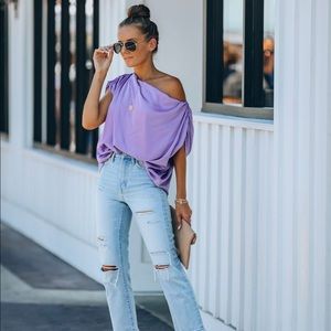 ULTRAVIOLET SATIN RUCHED DRAPE BLOUSE - LAVENDER